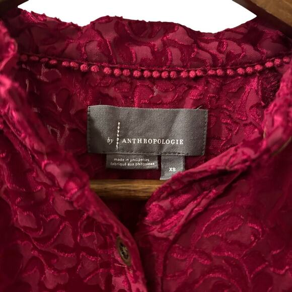 Anthropologie Susanna Burnout Velvet Button Down Blouse Top Size XS - Picture 4 of 8